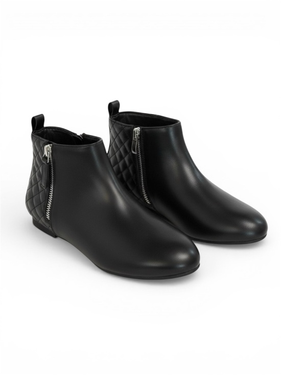 MaxMuxun Shoes - NWT MaxMuxun Black Faux Leather Ankle Boots Side Zip Quilted Size 6